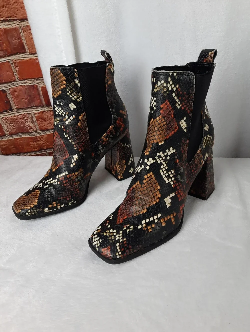 Sam Edelman Snake-Print Ankle Boots in Black, Brown & Cream